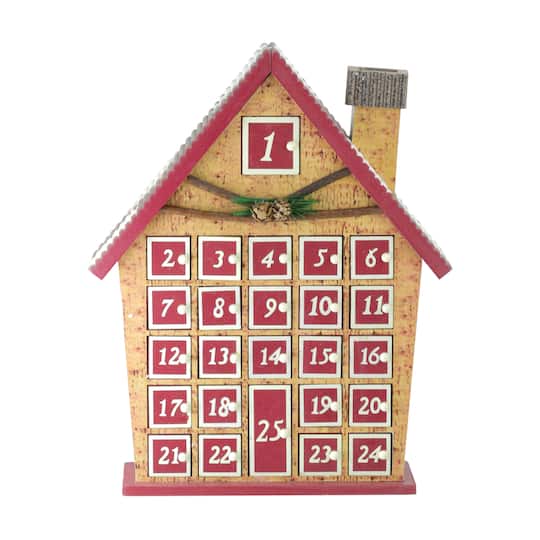 15" Red & Beige House with Advent Calendar Tabletop Decoration